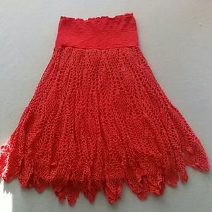 Women 100% cotton stretchy waist skirt orange Med